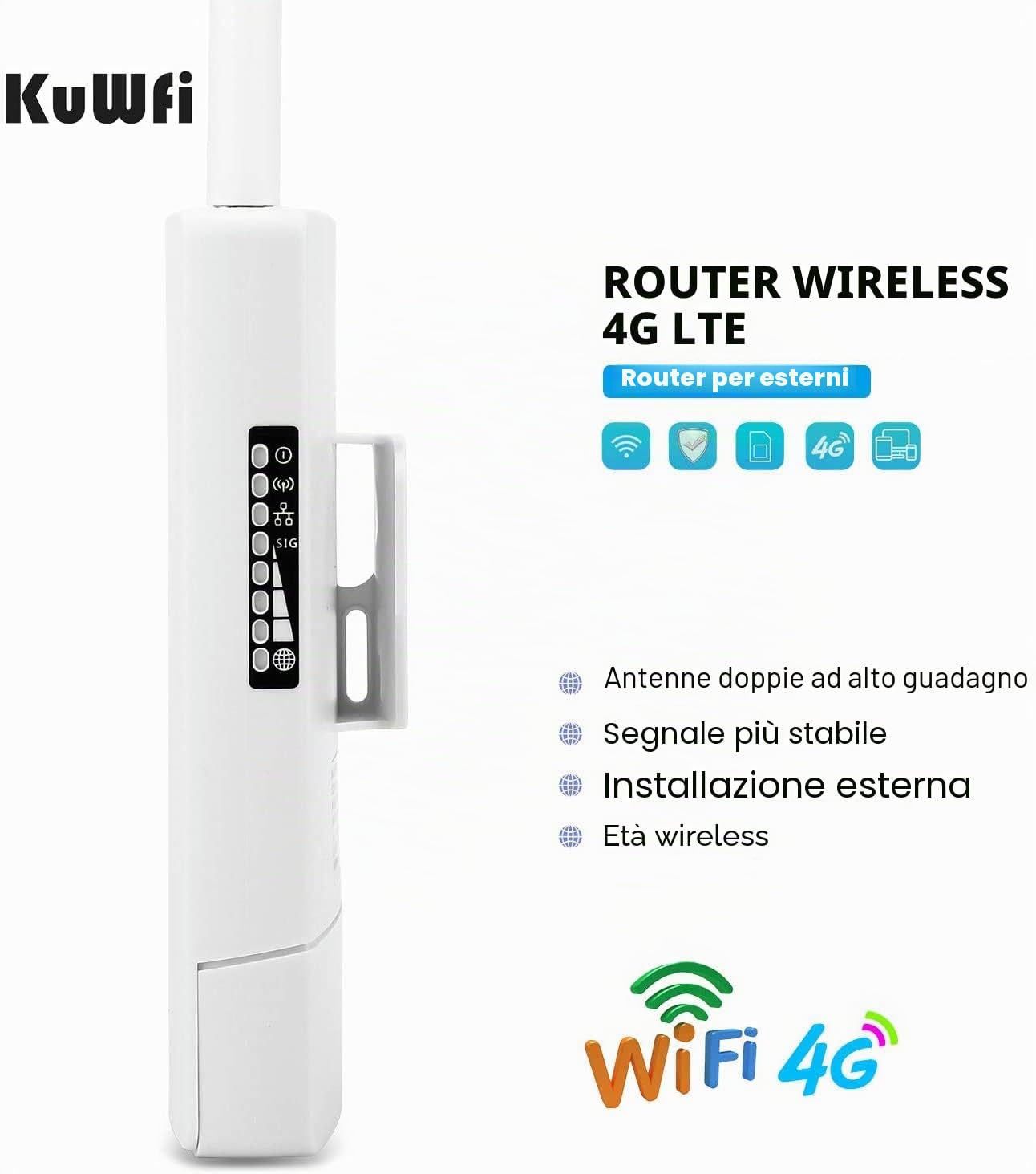 Router 4G LTE, KuWFi 150Mbps 3G 4G LTE Router CAT4 con Slot per schede SIM Funziona con Telecamera IP o Copertura WiFi Esterna con Antenna 2pcs Funziona con 3 (Tre) / Tim/Wind/Vodafone SIM Card