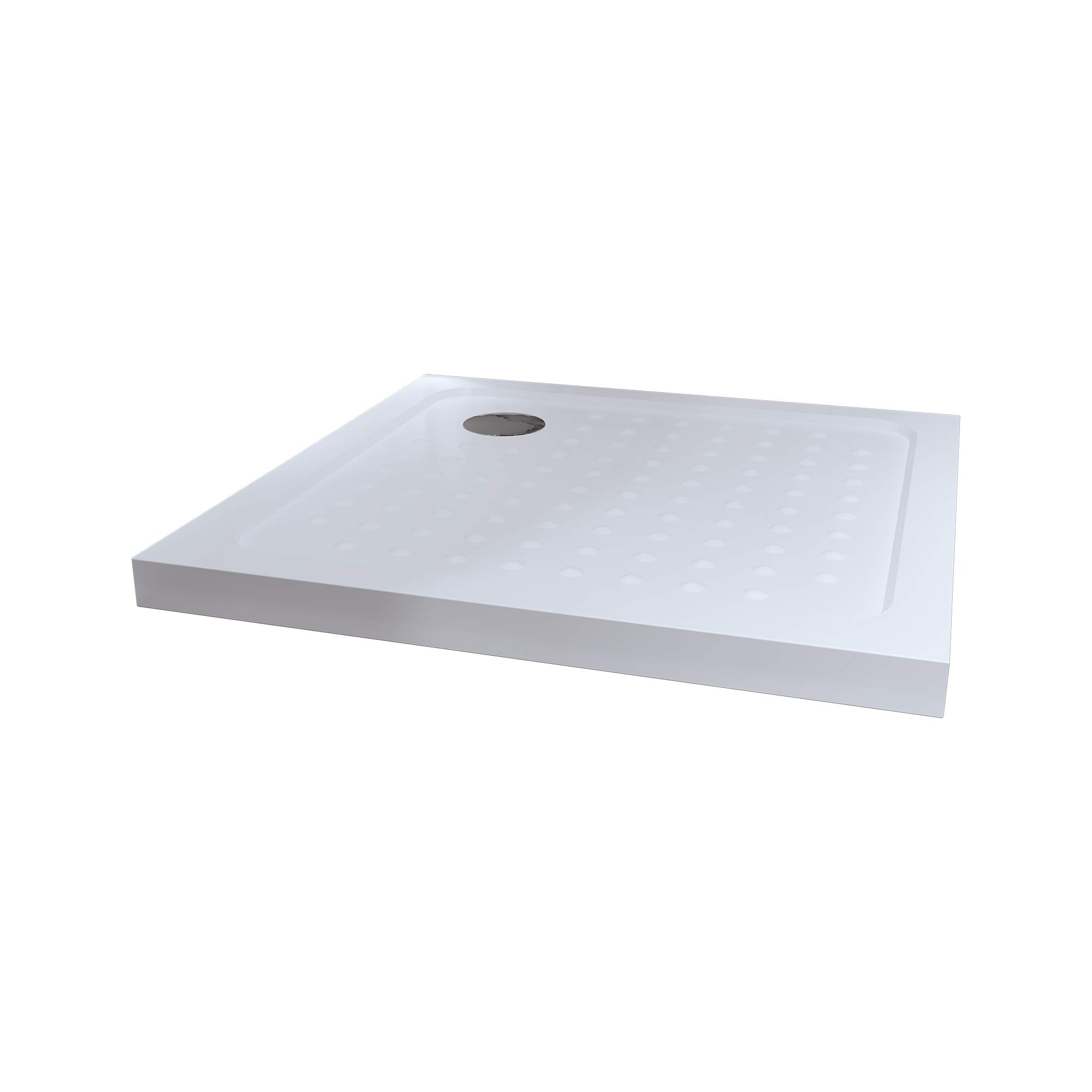 Plato de ducha 100 x 100 x 5 cm Blanco - Plato de ducha plano de acrílico sanitario resistente con tacos antideslizantes incl. juego de desagüe con sifón