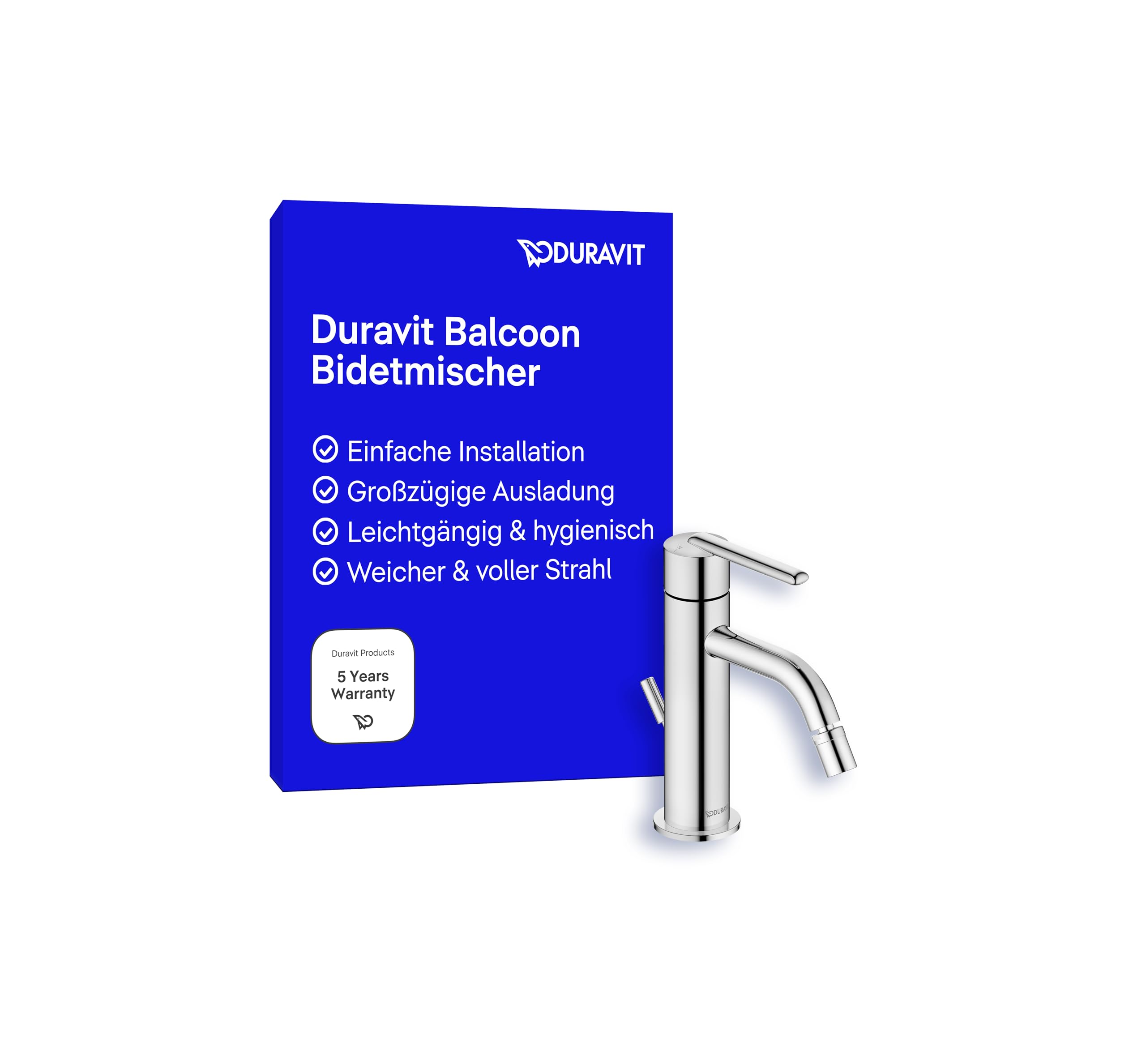 Duravit Balcoon Einhebel-Bidetmischer (Auslauf Höhe 119 mm), Bidetmischer mit Zugstangen-Ablaufgarnitur, Chrom