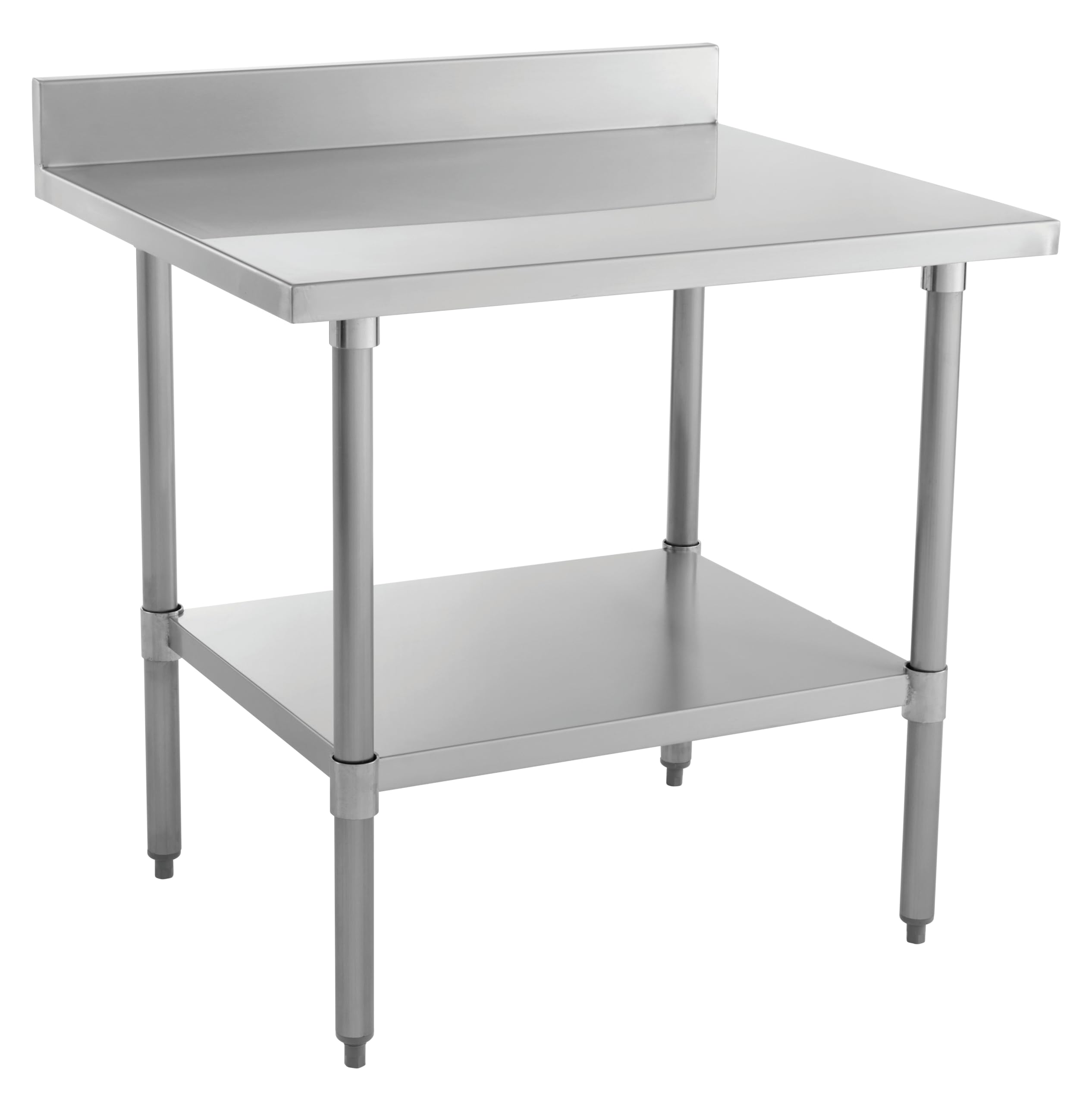 Kratos Stainless Steel Kitchen Prep Table 36"x30" with Backsplash and Undershelf, NSF Worktable for Restaurants - 18ga/430SS (28W-039)