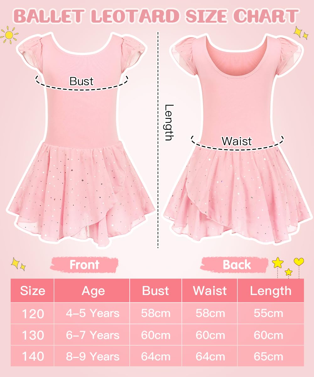 Justaucorps Danse Fille, Ensemble Ballet avec Tutu à Paillettes, Chouchou & Collants Blancs, Tenue Danse Classique Enfant pour Cours de Ballet 4–9 Ans