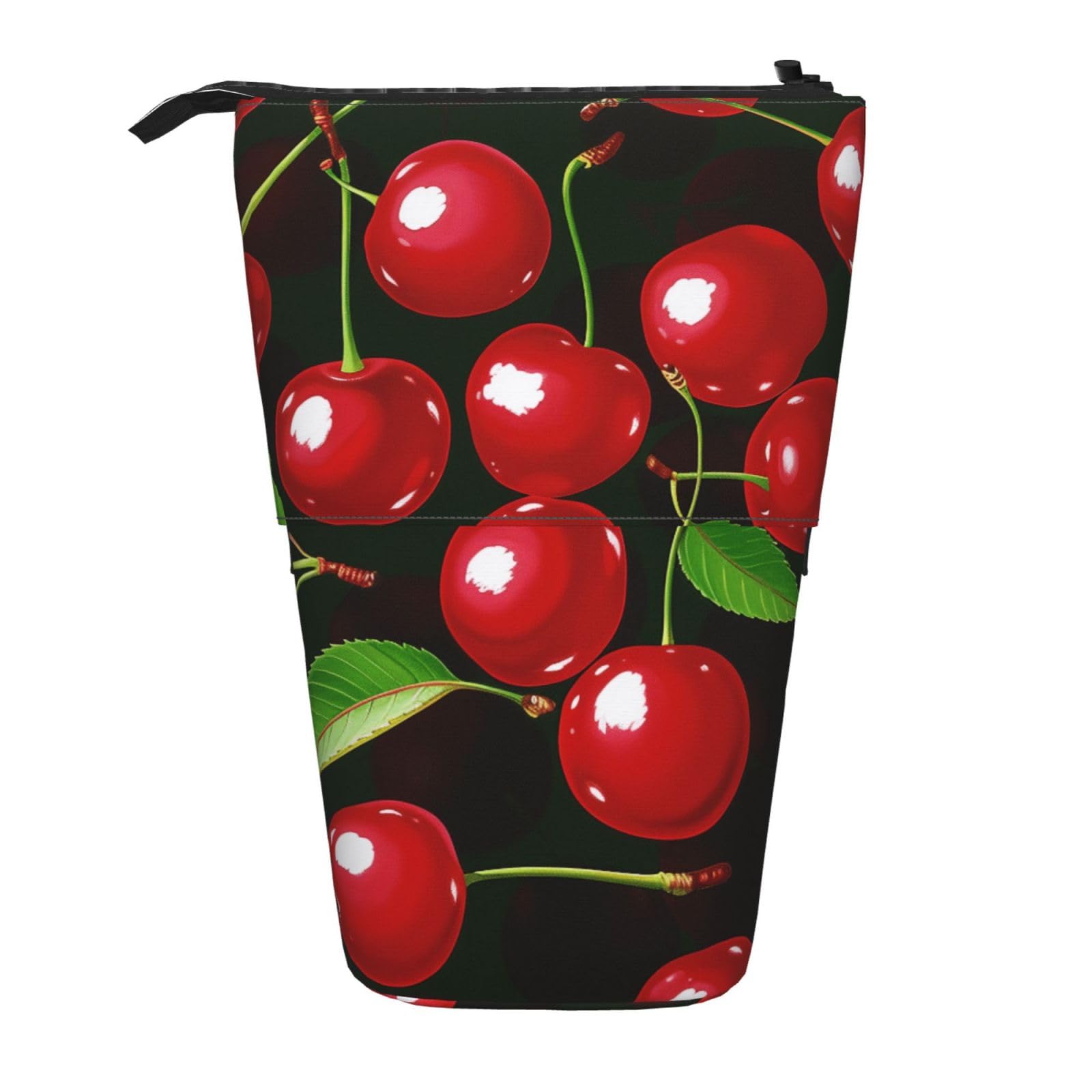 JKSEEPYN Telescopic Pencil Case Pen Bag, Red Cherries Prints Cute Pencil Organizer, Portable Pencil Bag for School Office Travel