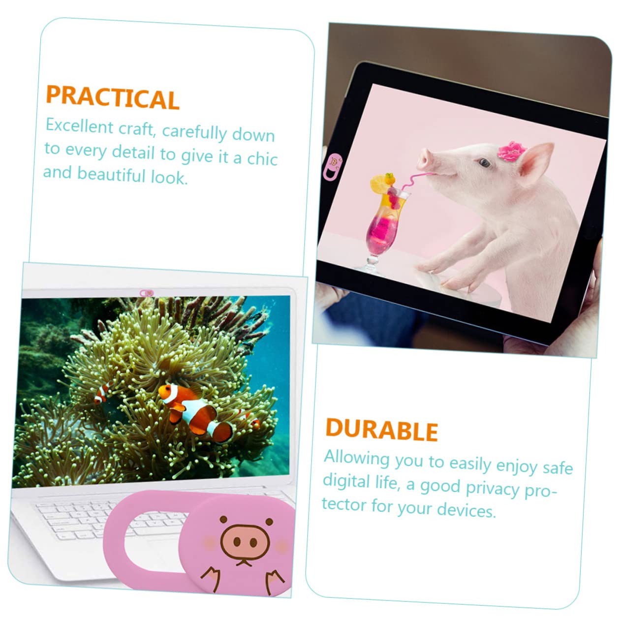 OSALADI Copri Fotocamera Privacy Rosa in Abs, 3 Pezzi, per Computer e Tablet, Apertura Scorrevole, Autoadesivo, Facile da Applicare e Rimuovere
