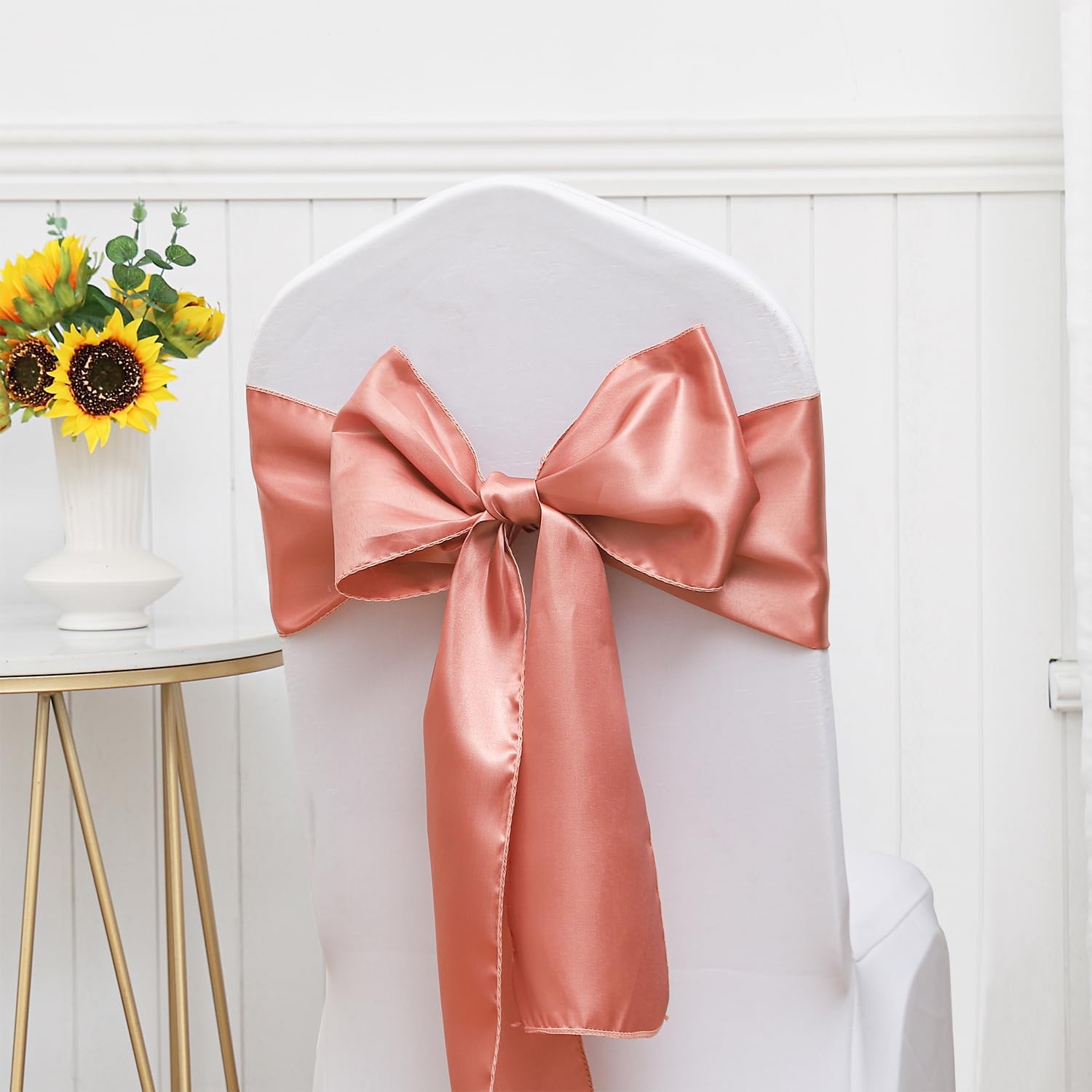 ZSJFMF Pack of 50 Satin Rose Gold Chair Sashes Bows 7 X 108