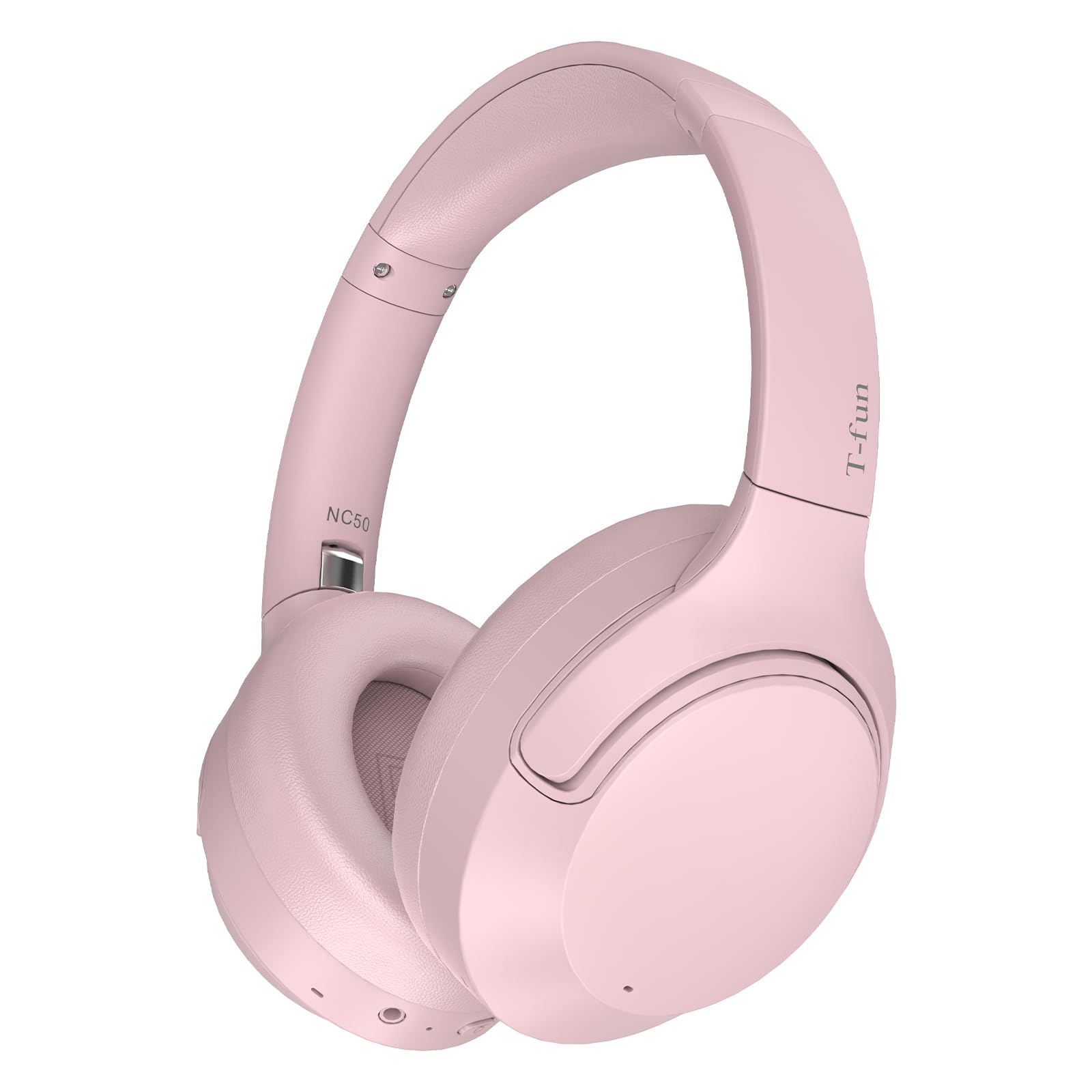 T-fun NC50 Hybrid Active Noise Cancelling Headphones, Wireless Bluetooth Headphones Over Ear with Mic, APP Control, Bluetooth 5.3, 65H Playtime, HiFi Audio, Pink Headphones for Travel, Home, Gym