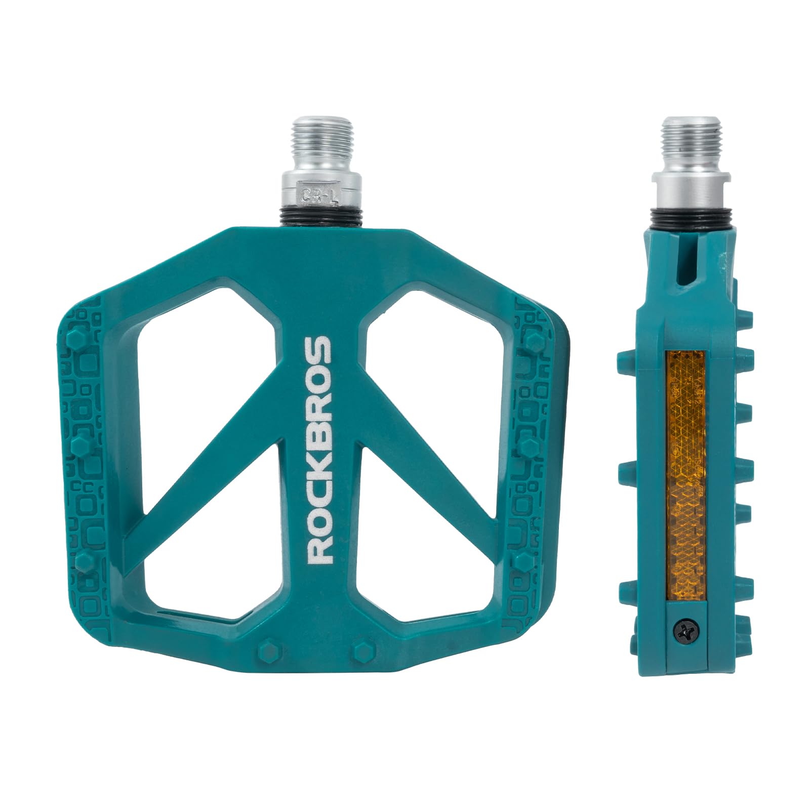 ROCKBROS Mountain Bike Pedals, 9/16” Non-Slip Nylon Fiber MTB Pedals with Reflectors & Sealed Bearing, Lightweight and Wide Flat Platform for MTB, Gravel, BMX Bikes, Blue