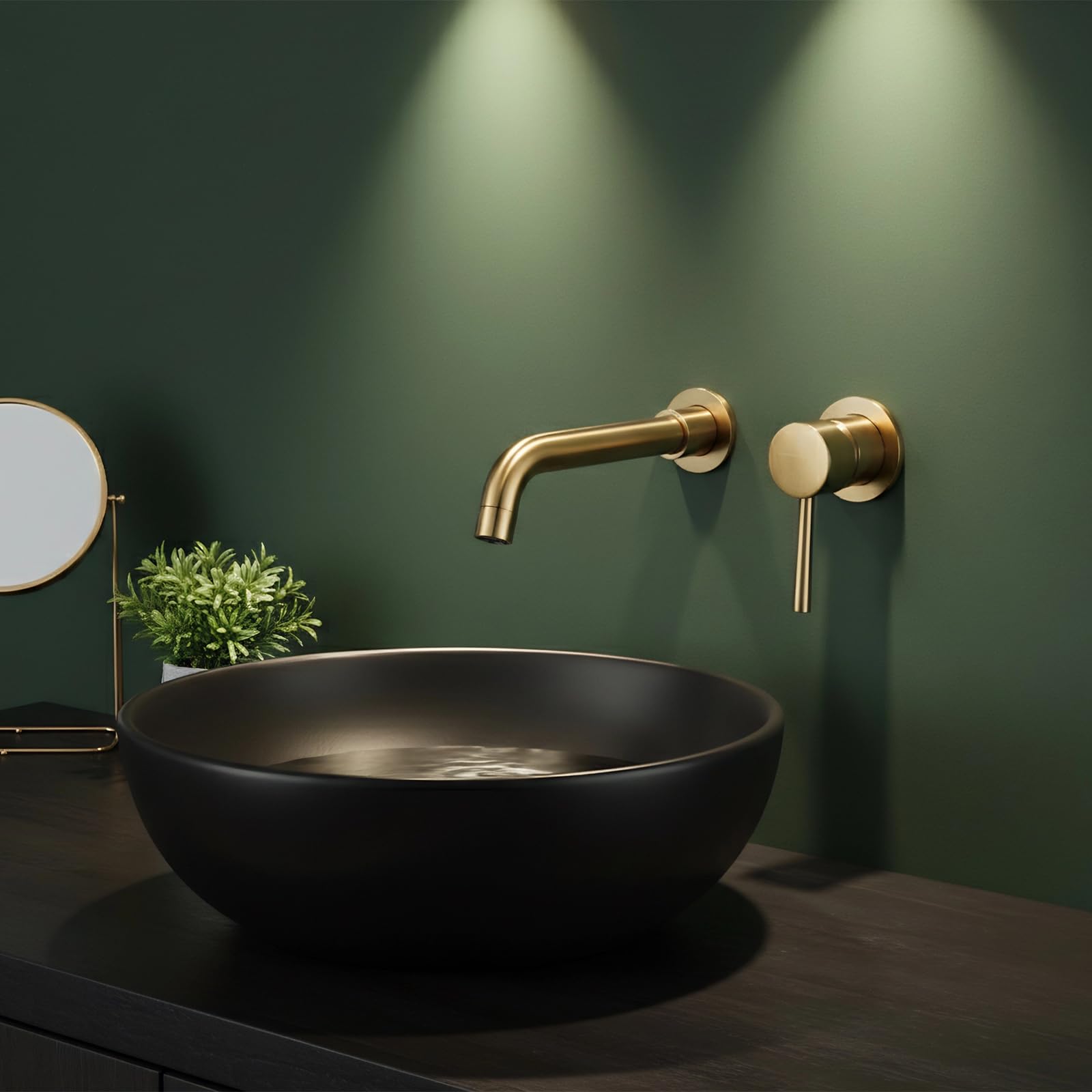 Miscelatore per lavabo a parete girevole a 360 gradi, rubinetto da bagno per vasca e lavabo, rubinetto da incasso, lavabo a parete, design moderno, oro spazzolato
