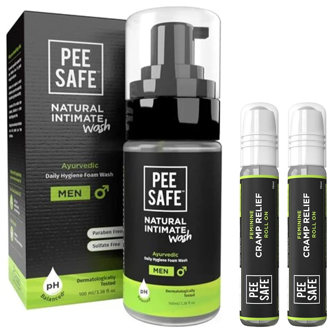 PEESAFE Feminine Cramp Relief Roll On with Ayurveda Extracts (Pack of 2) & PEESAFE Natural Intimate Wash for Men with Ayurveda Extracts - 100 ml (B0CDDMM3K9) Amazon Price History, Amazon Price Tracker