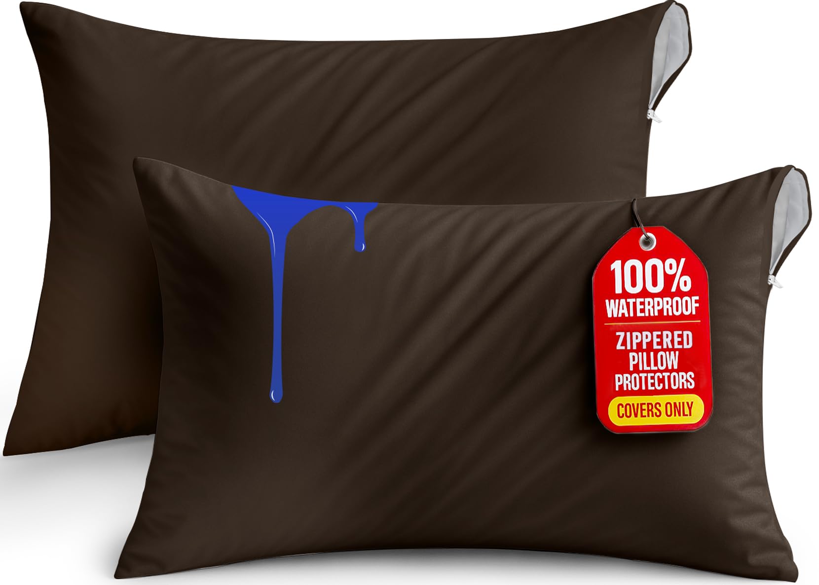 Utopia Bedding Waterproof Pillow Protectors Zippered King Size (2 Pack, Brown), Zippered Pillowcases, Bed Bug Proof Pillow Encasement Covers 20 x 38 Inches