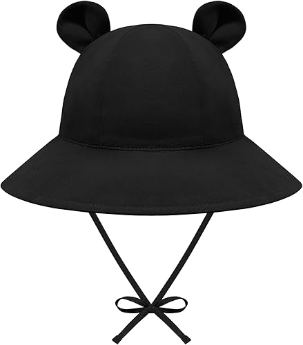 Sombrero de sol para bebé, sombreros para niños y niñas, sombrero de sol para bebé niña sombreros con orejas de oso de ala ancha UPF 50+ sombrero de