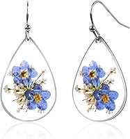 Desnuage Forget Me Not Handmade Pressed Flower Earrings - Sterling Silver Drop Dangle Resin Earrings for Women
