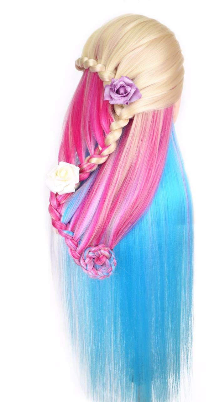 24" Cosmetology Mannequin Head 100% Synthetic Hair Rainbow Color, Practice Training Hair Styling Mannequin Head (Blonde Series)