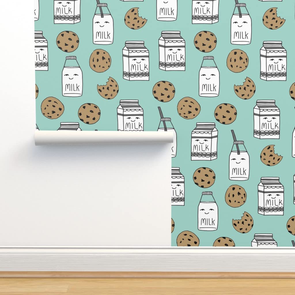 Peel Stick Wallpaper 3ft X 2ft Milk Cookies Mint Food Kids Nursery Baby Whimsical Kitchen Kawaii Blue Cute Dessert Custom Removable Wallpaper By Spoonflower Amazon Com