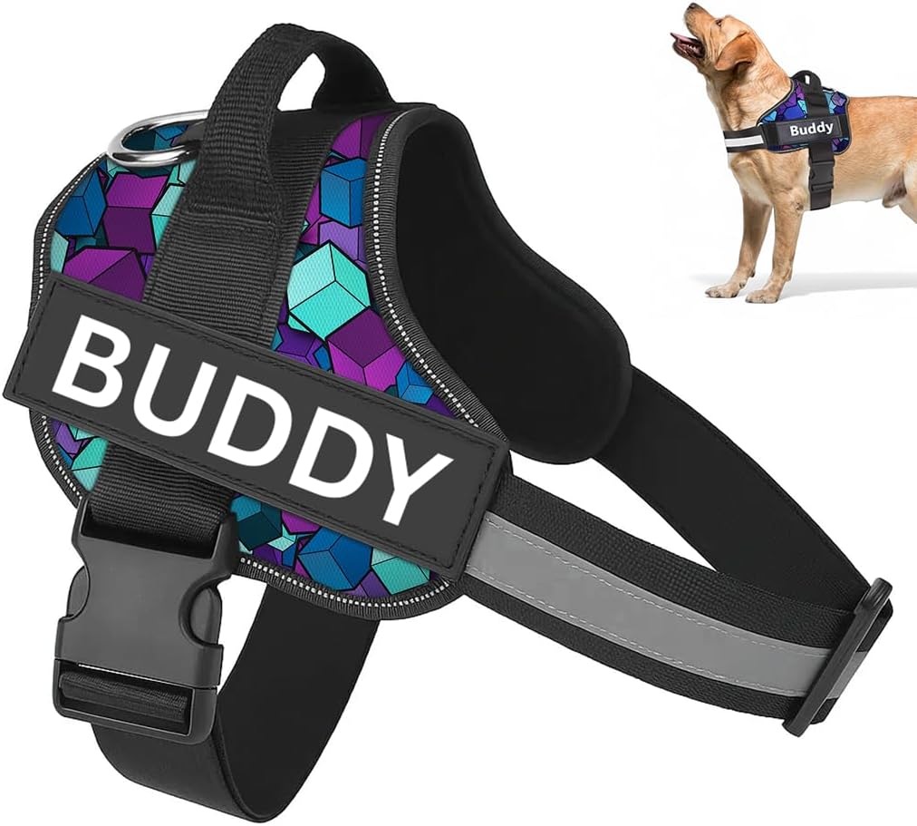 Dog Harness Chest Body Belt for Large Dogs with Easy Control Handle, Breathable Soft Padding, Night Reflective, No Choke Design, Safety Lock Buckle (Blue Diamond, XL)