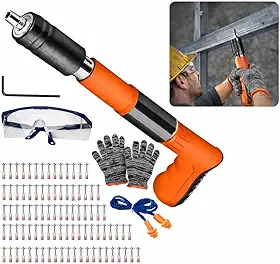 Kit Pistola de Fixação Direta com 50 Pinos, Óculos de Proteção, Luvas e Estojo