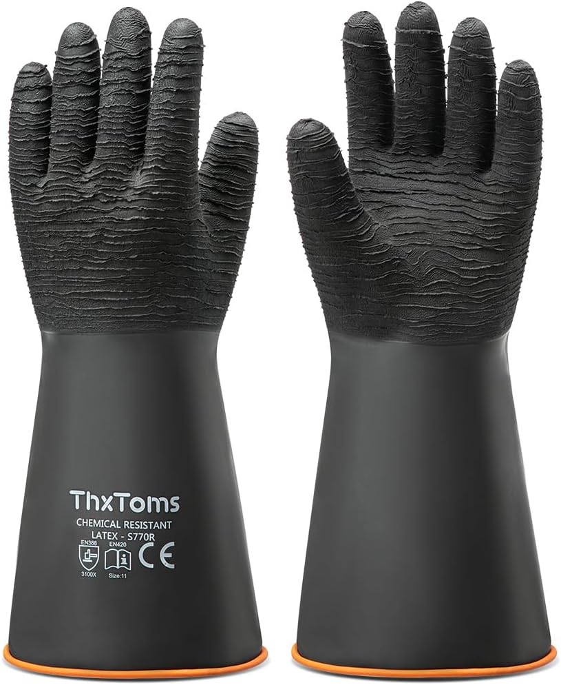 ThxToms Heavy Duty Rubber Gloves, 14" Upgraded with Non-Slip Design