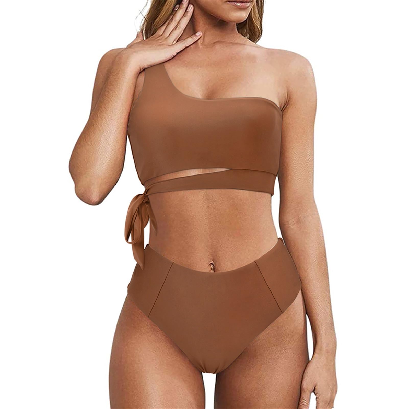 Costume da Bagno da Donna Bikini da Donna Costume da Bagno Sexy Monospalla Push-up Leopardato A Vita Alta Costumi da Bagno Costume da Bagno Bikini