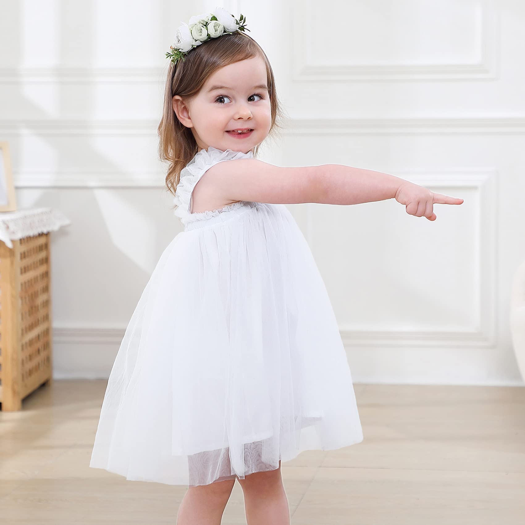 Newborn Toddler Baby Girls Floral Dress Party Ball Gown Lace Tutu Formal Dresses Sundress (18-24 M, Pink)