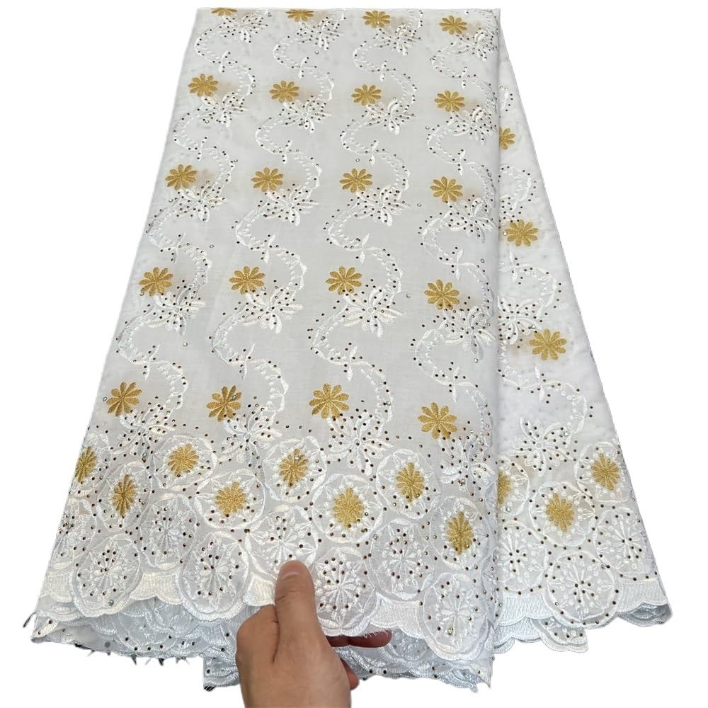 Tela de encaje de tul para costura, vestido de fiesta de boda, damasco de algodón bordado, 5 yardas (7)