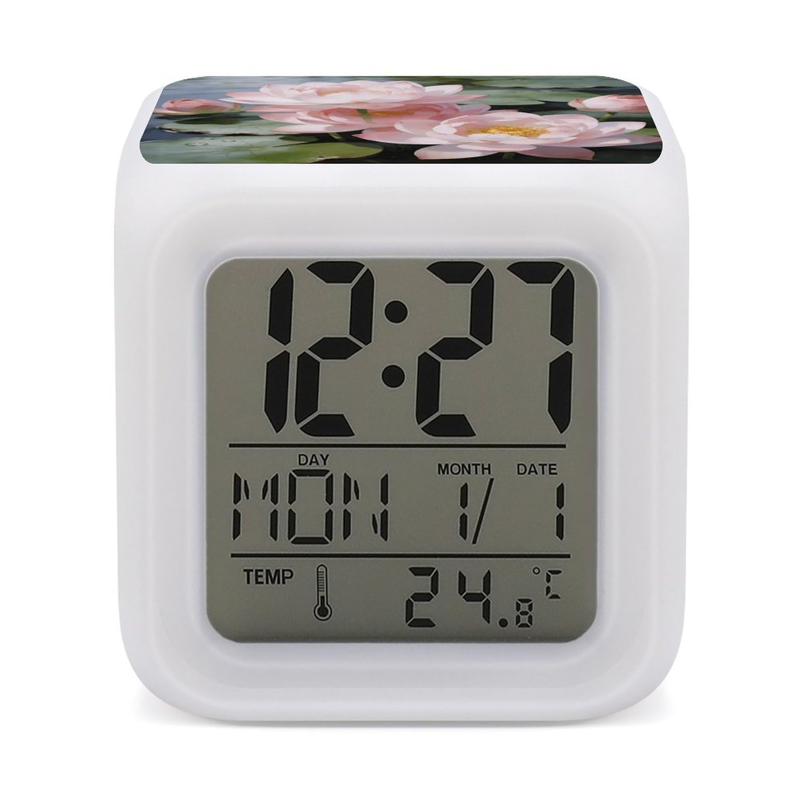 Reloj despertador de loto inteligente con pantalla de temperatura y luz nocturna de colores