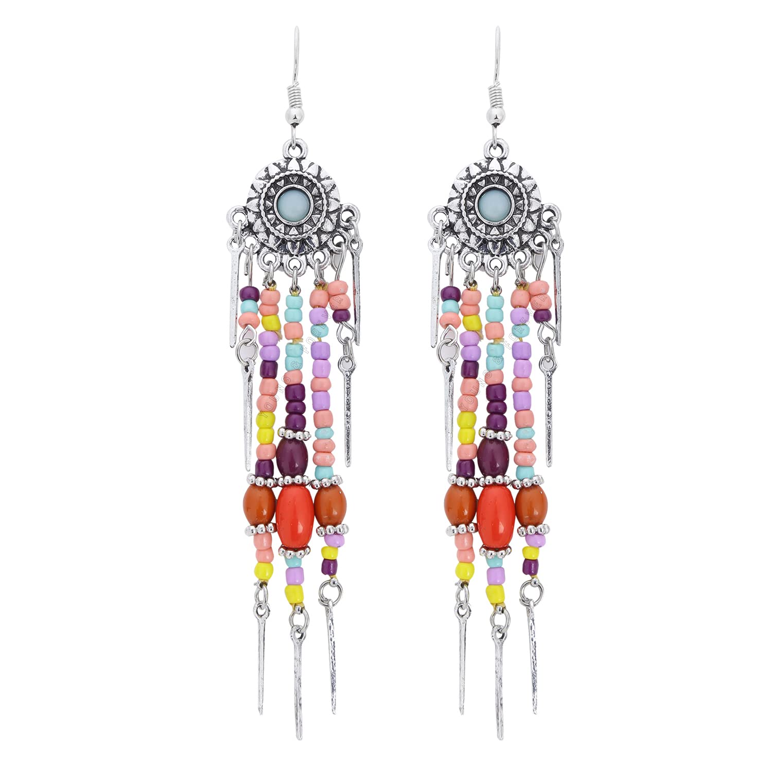 Young & Forever Gift Boho Gypsy Multicolour Oxidized Silver Beads Earrings for Women Handmade Boho Ear Vintage Style Jewelry Long Big Statement Earrings for Girls (B01M5GBP8O) Amazon Price History, Amazon Price Tracker