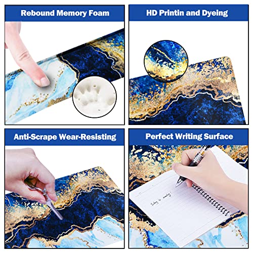 Image of ArtSo Large Gaming Mouse Pad, Keyboard Wrist Rest Pad & Wrist Support Mousepad Set, Stitched Edge, Extended, Non-Slip Base, Memory Foam,Multifunctional Desk Mat 4pcs for Office & Home, Blue Marble