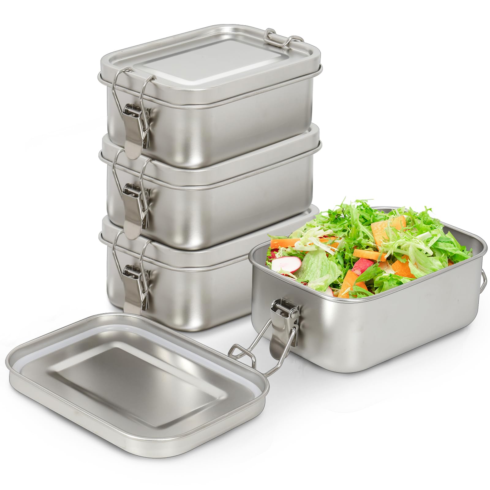 LEEPENK 4 Pieces 304 Stainless Steel Bento Box & Metal Lunch Box : 550ml Capacity, Leak-Proof, Stackable Food Containers with lids Ideal for Travel, Work, and Home-Leftover Storage for Adults