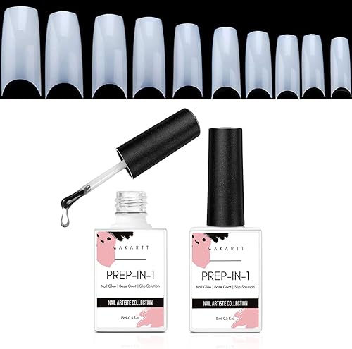 Makartt Paquete de puntas de uñas, gel de pegamento de uñas, uñas francesas de media cubierta, uñas acrílicas naturales para mujeres, 500 unidades