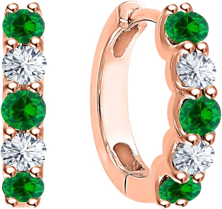 Round Cut White CZ Diamond & Emerald Over.925 Sterling Silver 14k Gold Hoop Earring Special Day For Womens.