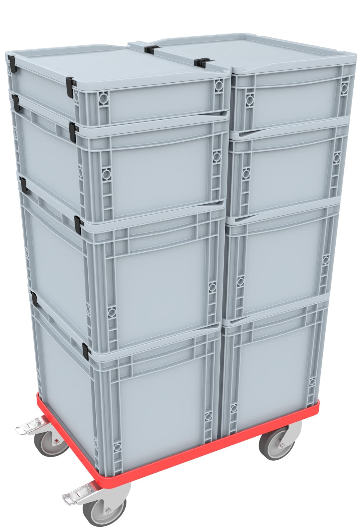 Auer Packaging Transportroller rot mit Gummirädern und Feststellbremse für Euroboxen bis 600 mm x 400 mm