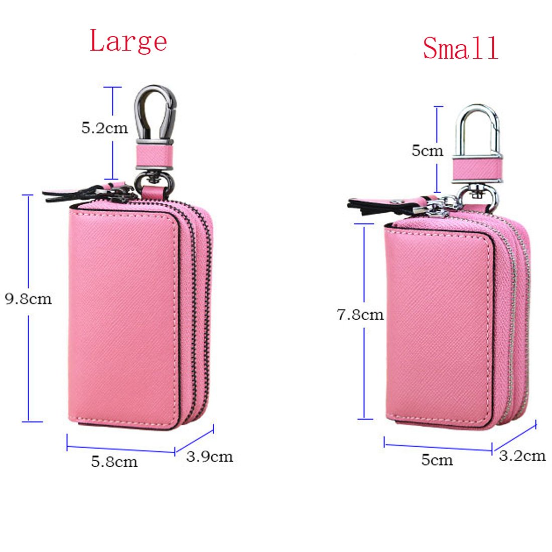 Unisex-Echtleder-Schlüssel-Hülle/Halter - mit Doppelreißverschluss - Auto-Schlüsselanhänger-Schlüsseletui