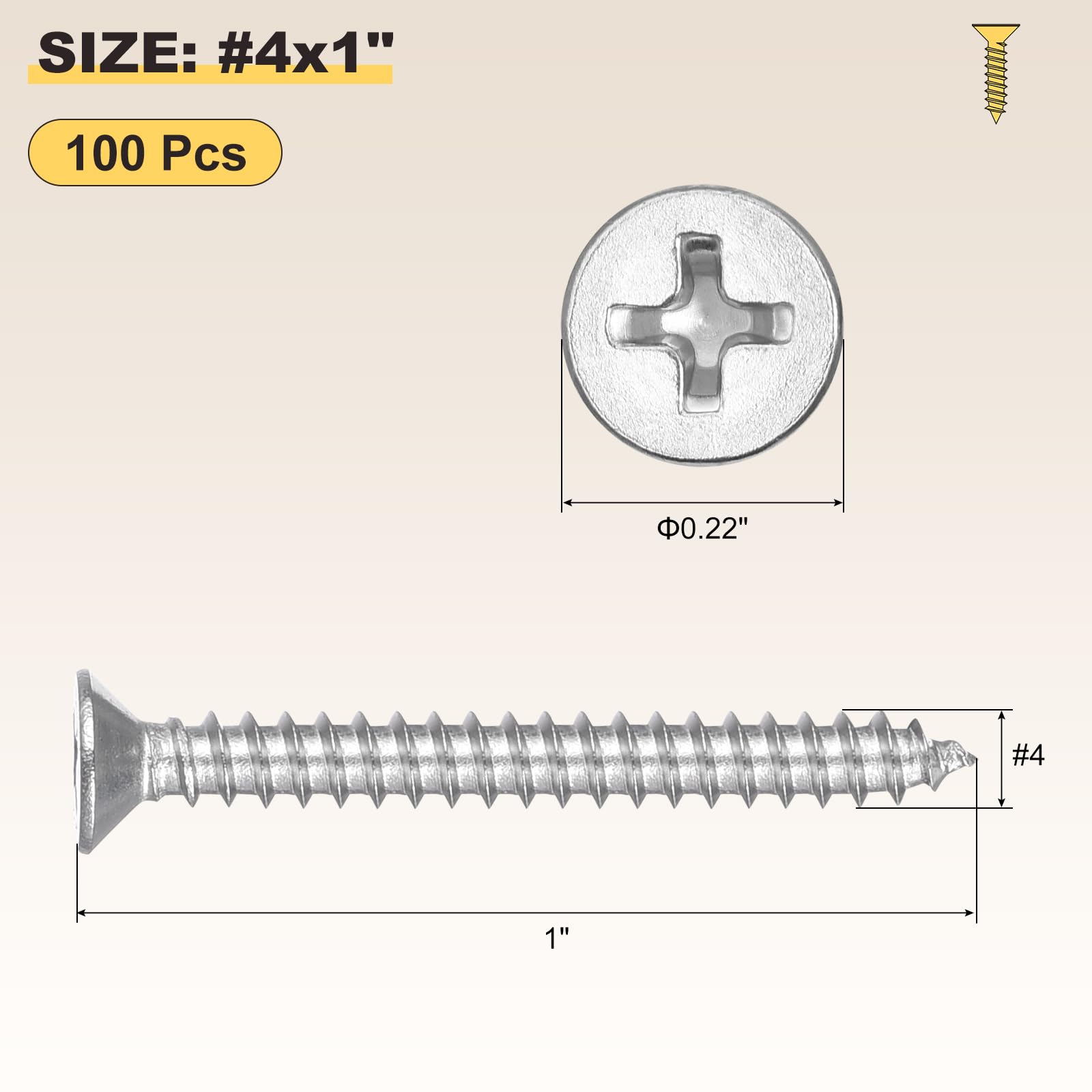 METALLIXITY Countersunk Phillips Wood Screws (#4x1") 100Pcs - Image 2