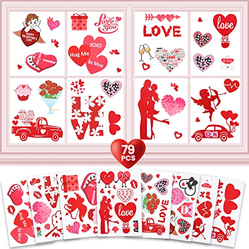 KatchOn, Cute Valentines Day Window Clings - Pack of 79 | Valentines Stickers | Valentines Day Stickers | Valentines Window Clings for Valentines Day Decorations | Valentines Day Window Decorations