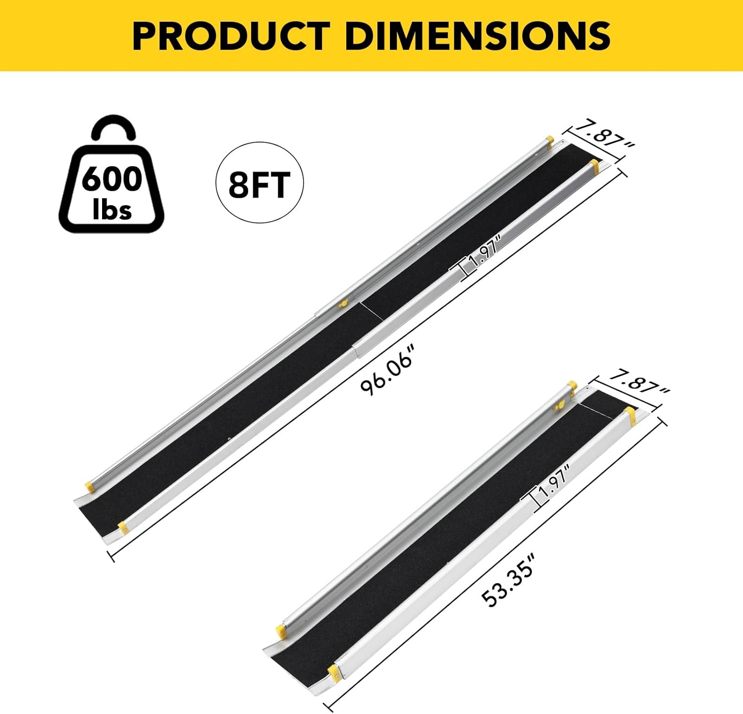 2PCS 6/8 FT Telescopic Wheelchair Ramp Portable Aluminum Mobility Ramp 600 lbs
