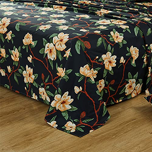 Image of FADFAY Sheets Set King Shabby Black and Yellow Floral Bedding Elegant Peony Sheets Set Vintage Farmhouse Bedding Soft 100% Egyptian Cotton 800 Thread Count Deep Pocket Fitted Sheet, 4Pcs-King Size