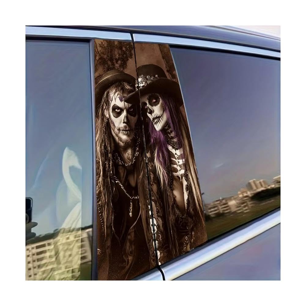 Dabhuoc One Color Car Parts 2Pcs Car Door Post Decals Skeleton Makeup Portraits Glossy Protective Polyethylene Film