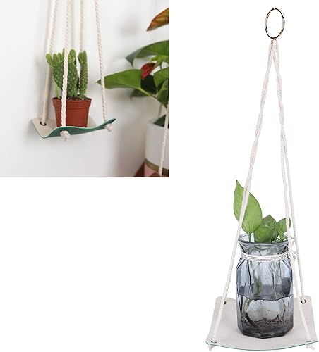 Miniatura 7 de Colgador de plantas de piel sintética con base cuadrada de cuerda de algodón para suculentas, soporte colgante para decoración de jardín, macetas