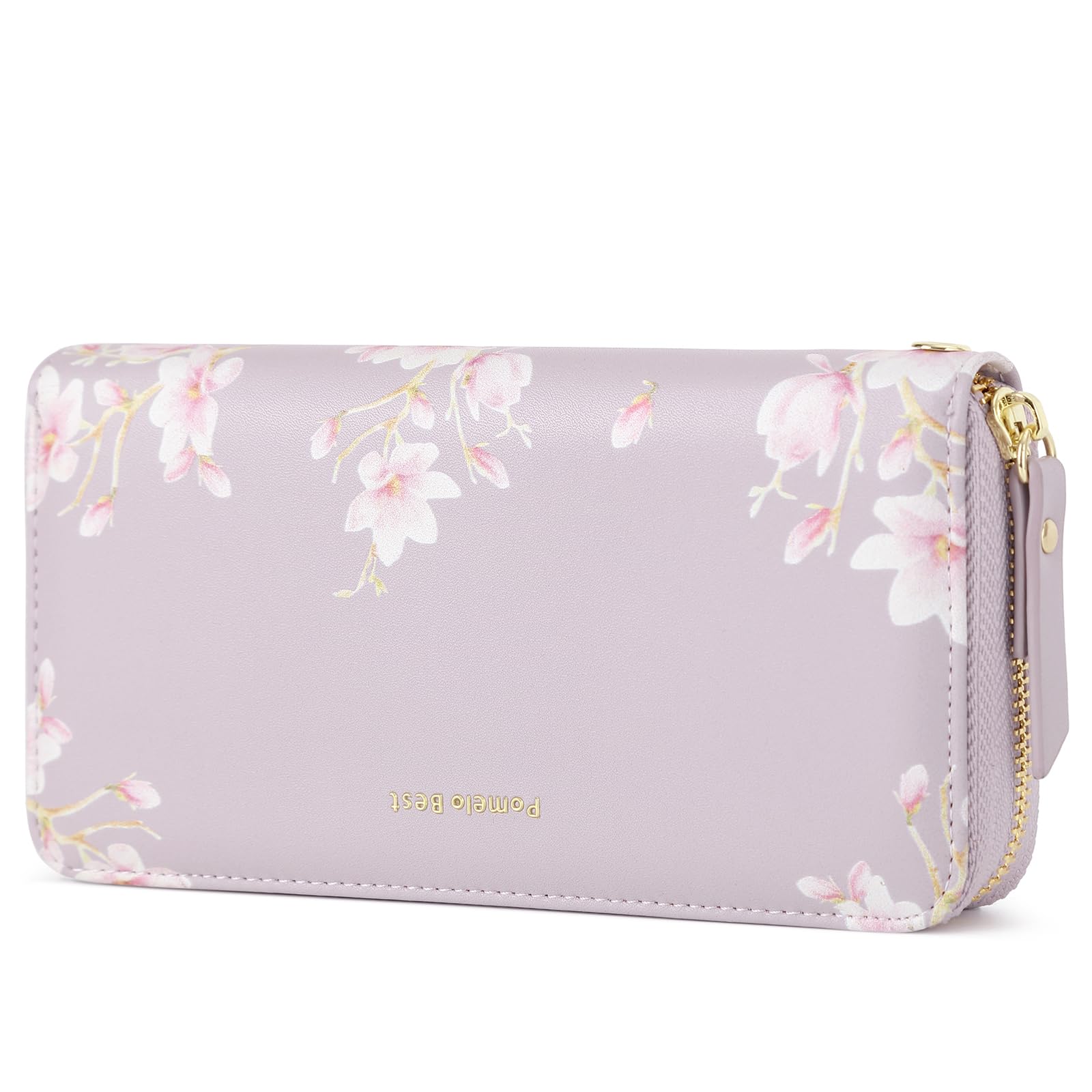 Pomelo BestWomens Purse Large Embossed Flower Zip Wallet with Wrist Strap and RFID Blocker