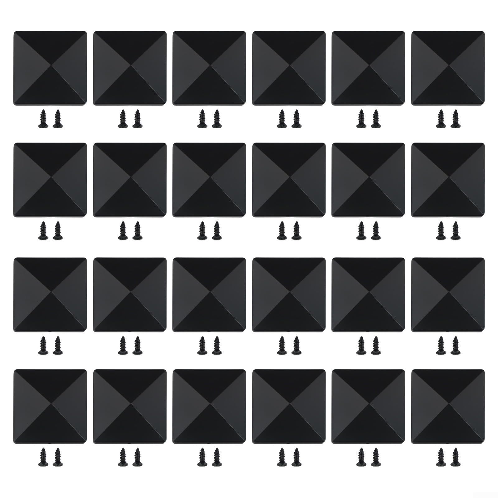 Tappo per pali di recinzione a montaggio sicuro per pali da 10 x 10 cm, in plastica nera, design piramidale con fori preforati per una maggiore durata all'aperto (24 pezzi)
