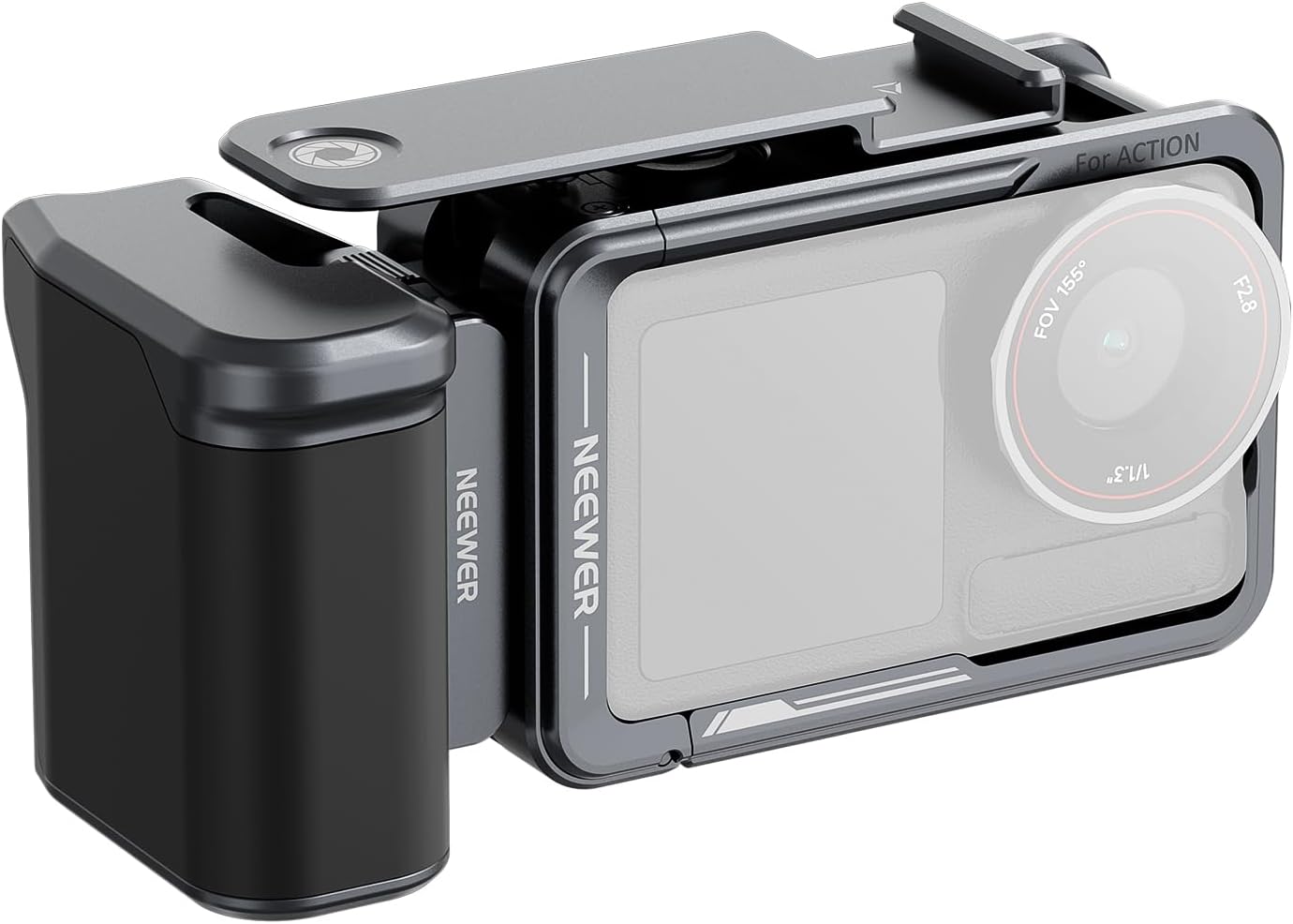 NEEWER Cage and Side Handle Kit Compatible with DJI Osmo Action 5 Pro / 4/3, Vlogging Protective Metal Video Rig with Magnetic Adapter Mount, Cold Shoe Shutter Extender Bar, Dark Gray, AC014+AC034