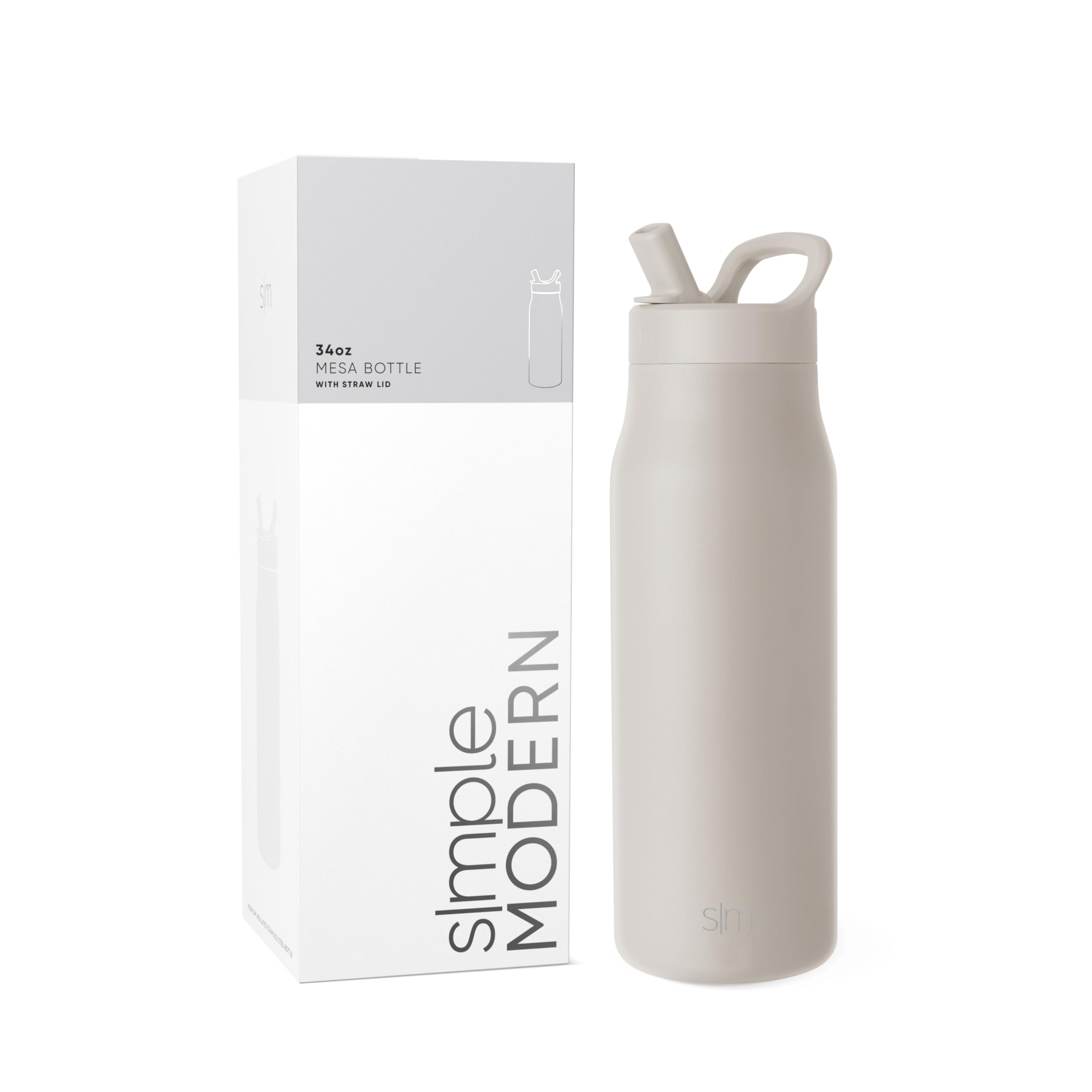 Simple Modern Water Bottle with Straw lid | Insulated Stainless Steel Thermos | Reusable Travel Water Bottles for Gym & Sports | Leak Proof & BPA Free | Mesa Collection | 34oz, Almond Birch