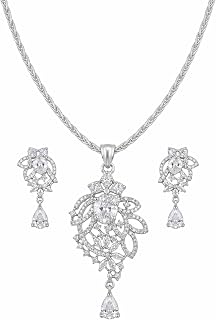 Sparklane Divine Floral Aura Pendant Set with Earrings for Women and Girls | Gift For Wife and Girlfriend | Jewellery Set... Price In India