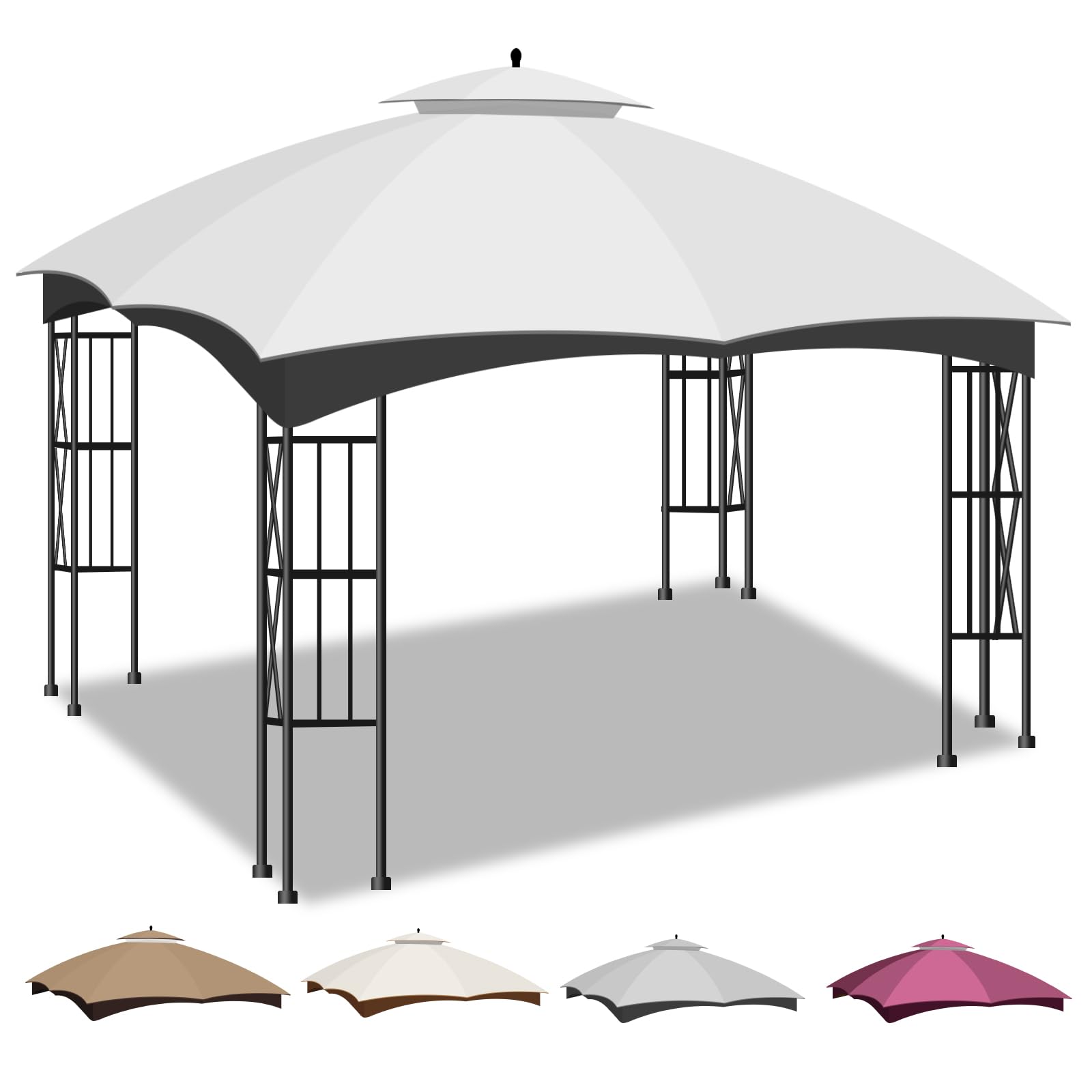 OLILAWN Ersatz-Baldachin Für Pavillon – 3,4x3,5 M, Doppelstöckiges Dach Mit Lüftungsschlitz, Khaki Für Lowe's Allen Roth Pavillon