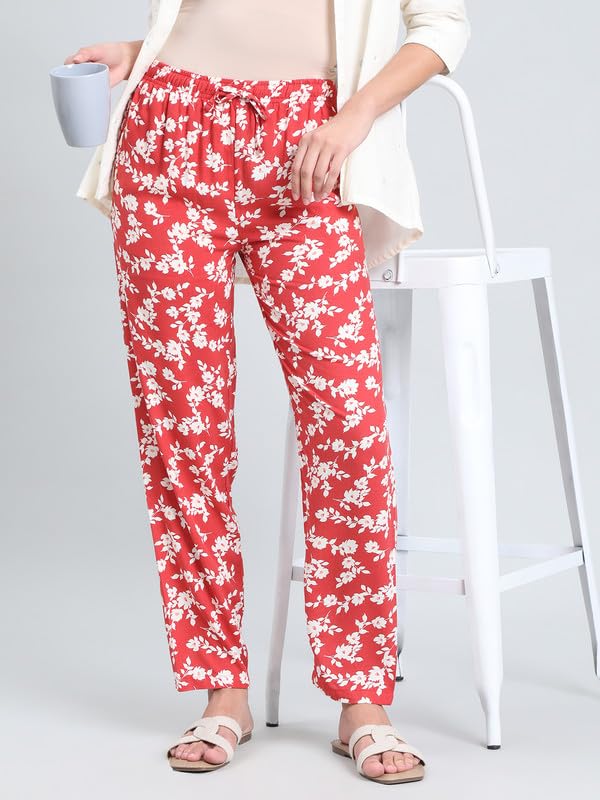Image of GO COLORS Women Printed Woven Viscose Mid Rise Lounge Pants