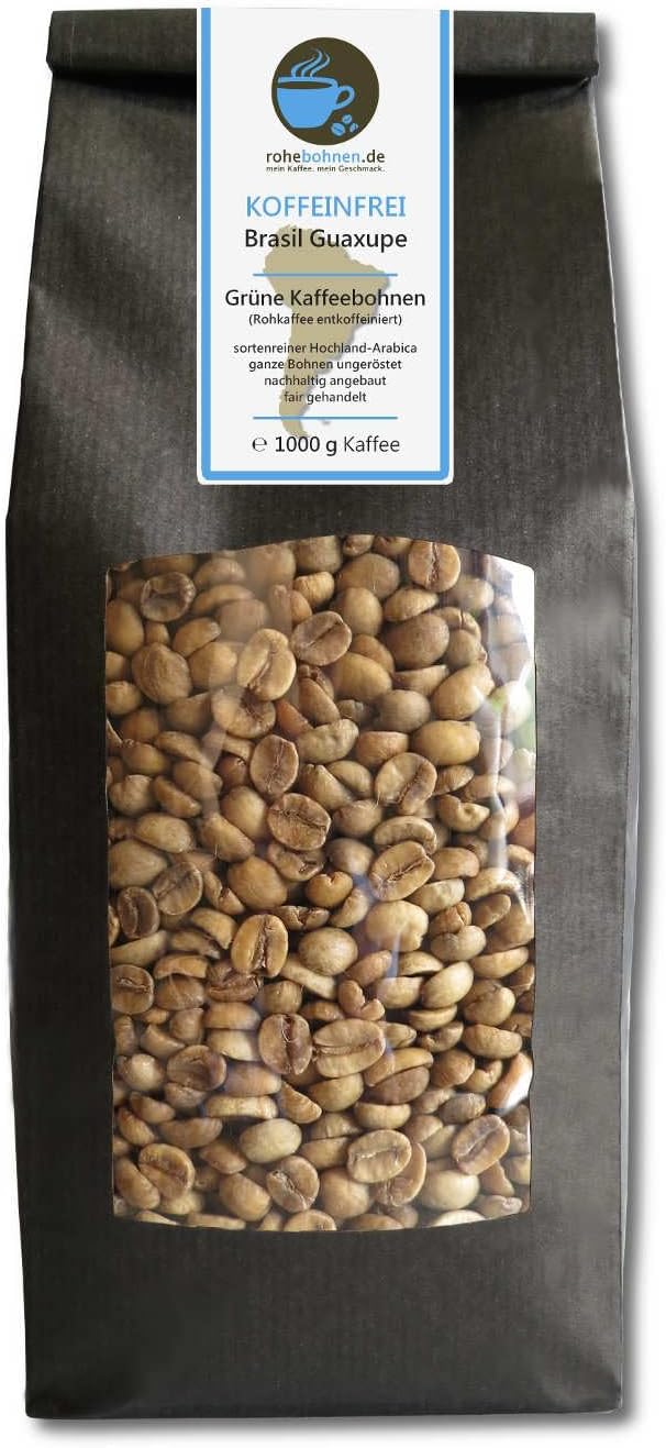 Decaf Green Coffee Beans Arabica Brasil Guaxupe (raw coffee beans without caffeine, unroasted 1000g) - GMP certified