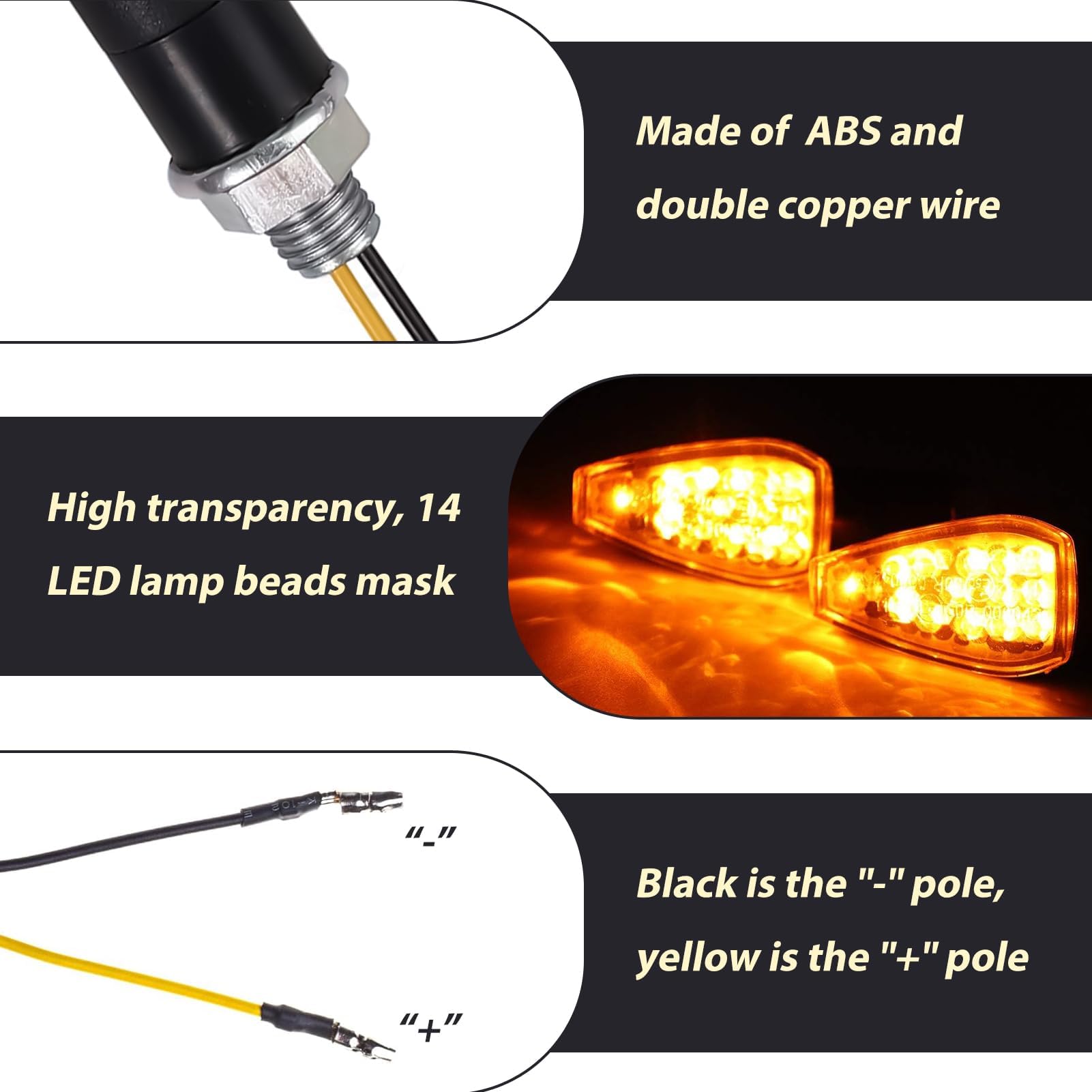 4 Piezas Intermitentes LED Moto 12V, Luces Direccionales Señal Giro Moto con 14 LED Súper Brillantes, Indicadores de Giro Ámbar para Scooter Quad Cruiser Off Road con Rosca de 10 mm