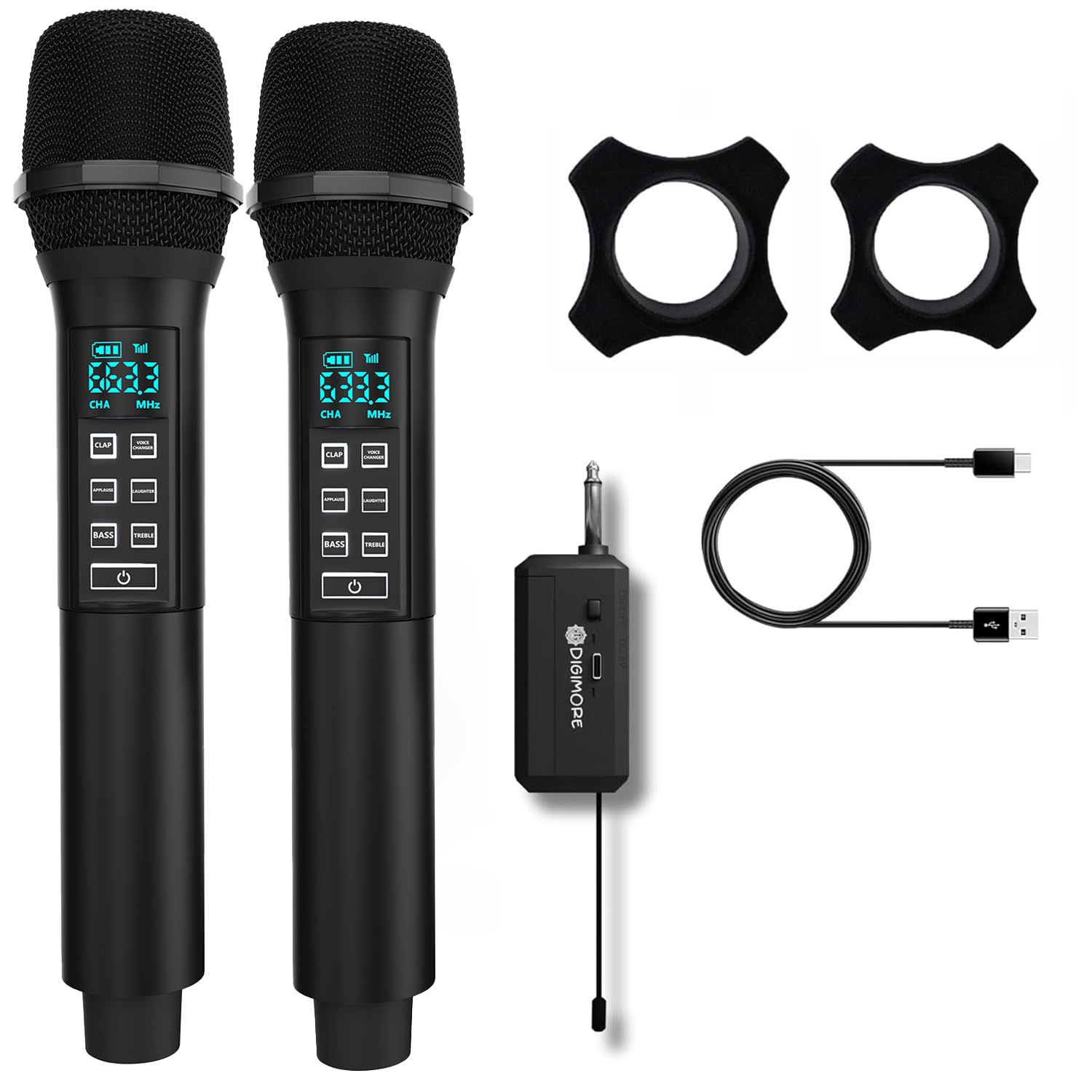 DIGIMORE UHF Dual Wireless Microphone System with in-Built Sound Card | Voice Change, Echo, Bass Etc. | 150ft Range | for House Parties, Outdoor Party, Singing, Classroom (D-356)-image-43