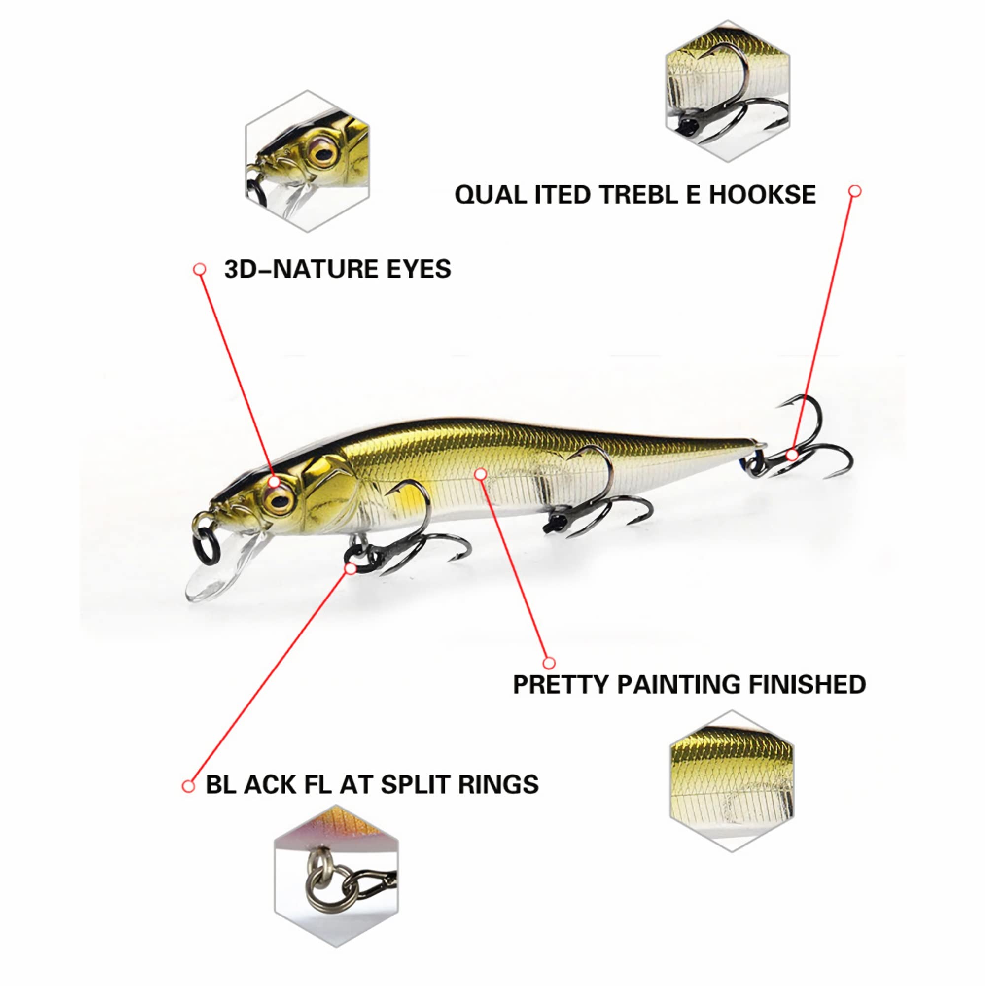 Esche da Pesca morbide, 5 Pezzi 9,8 cm/10,5 g Esca da Pesca Sospensione Esca Dura Artificiale ciprinidi Pesca Wobbler Esca Pesca in Mare Trota spigola Esca Semplice e Pratica