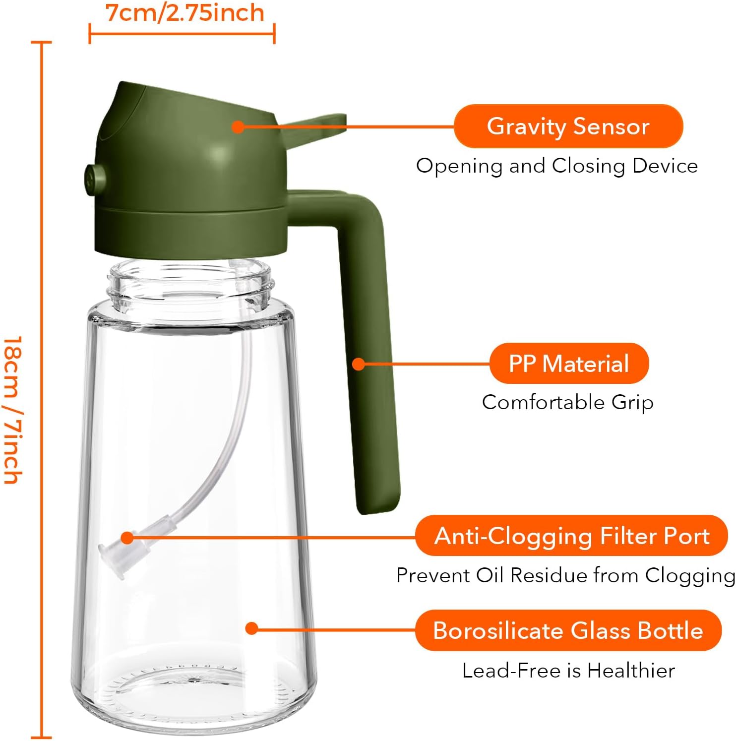 YARRAMATE 16oz/470ml Glass Olive Oil Sprayer, 180ml Glass Measuring Cup and Rechargeable Milk Frother