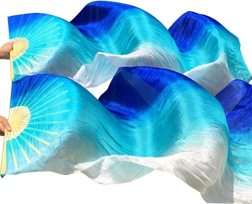 KIKIGOAL 1 Pair(Left+Right) Women Real Silk Belly Dance Fan Veil, Length 180cm Width 90cm - Image 8